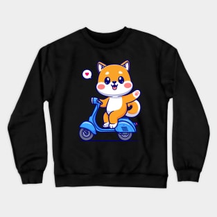 Cute Shiba Inu Waving Hand On Scooter Cartoon Crewneck Sweatshirt